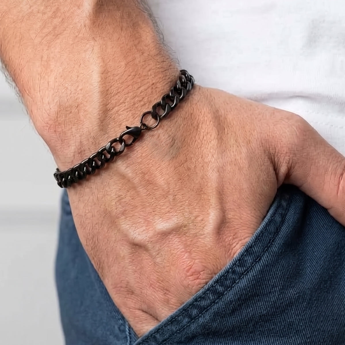 7mm Curb Chain Bracelet - Stainless Steel - Black