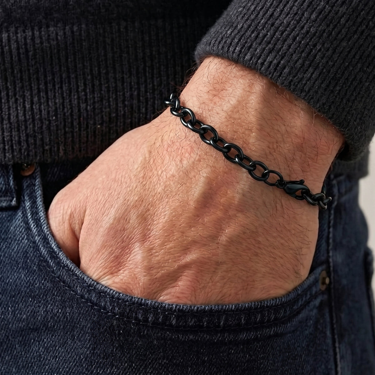 6mm Cable Chain Bracelet - Stainless Steel - Black