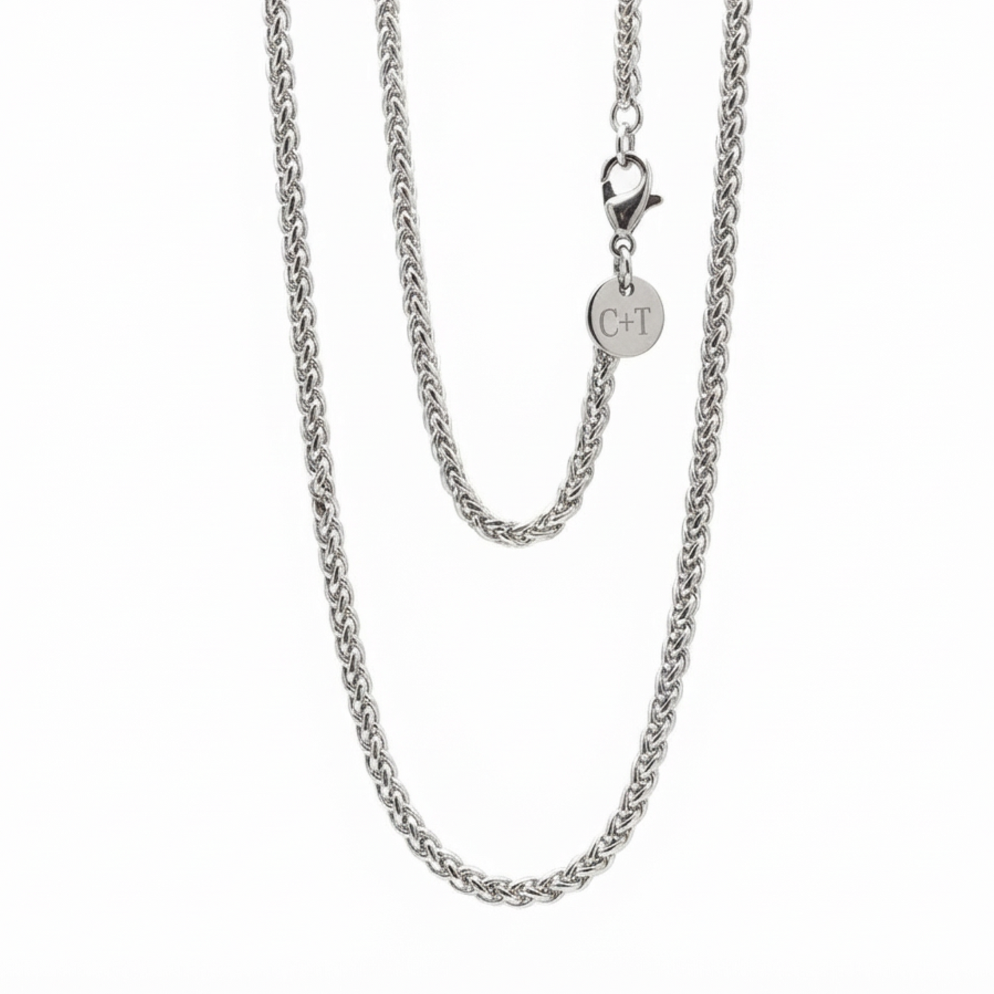 3mm Wheat Style Chain, Stainless Steel, Personalized