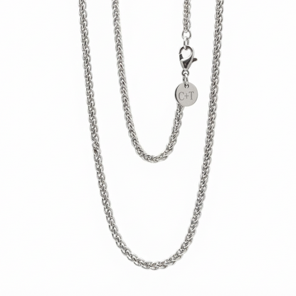 3mm Wheat Style Chain, Stainless Steel, Personalized