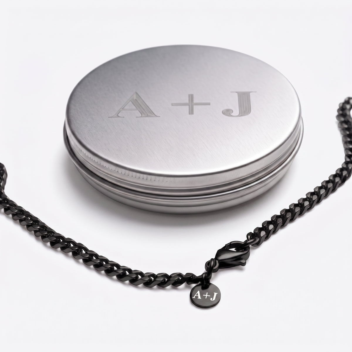 8mm Custom Tag & Aluminum Case - Stainless Steel - Black