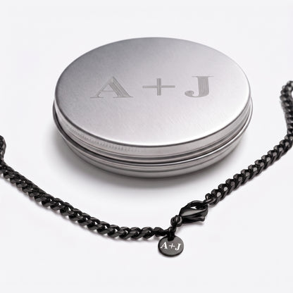 8mm Custom Tag & Aluminum Case - Stainless Steel - Black
