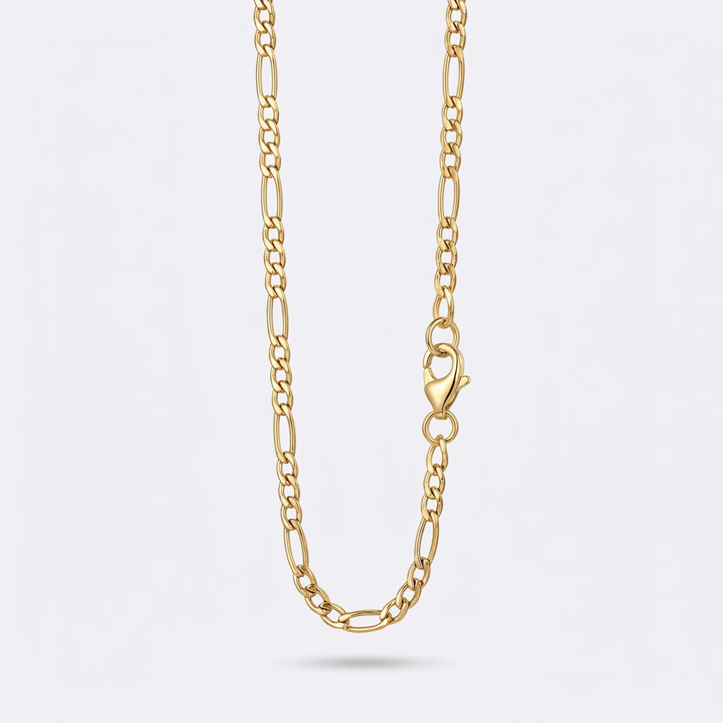4.5mm Figaro Chain - Stainless Steel - Gold