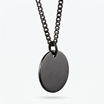 20mm Stainless Steel Medallion Pendant Necklace Black Edition