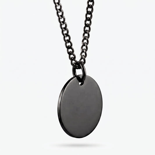20mm Stainless Steel Medallion Pendant Necklace Black Edition