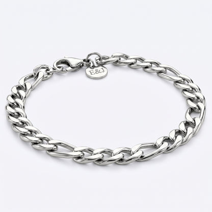 7mm Figaro Chain Bracelet - Stainless Steel