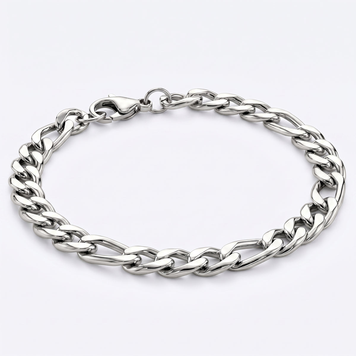 7mm Figaro Chain Bracelet - Stainless Steel