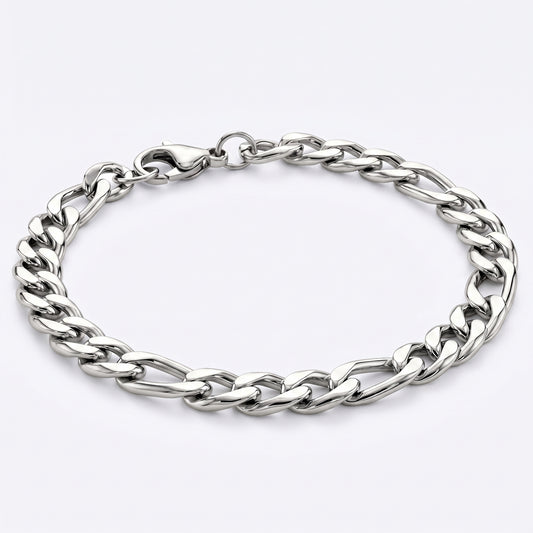 7mm Figaro Chain Bracelet - Stainless Steel