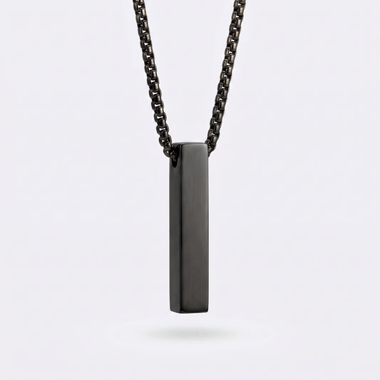6mm x 30mm Stainless Steel Bar Pendant Necklace Black Edition