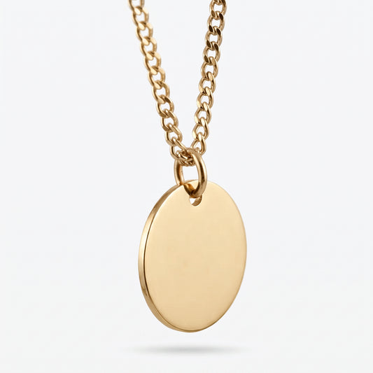 20mm Stainless Steel Medallion Pendant Necklace Gold Edition