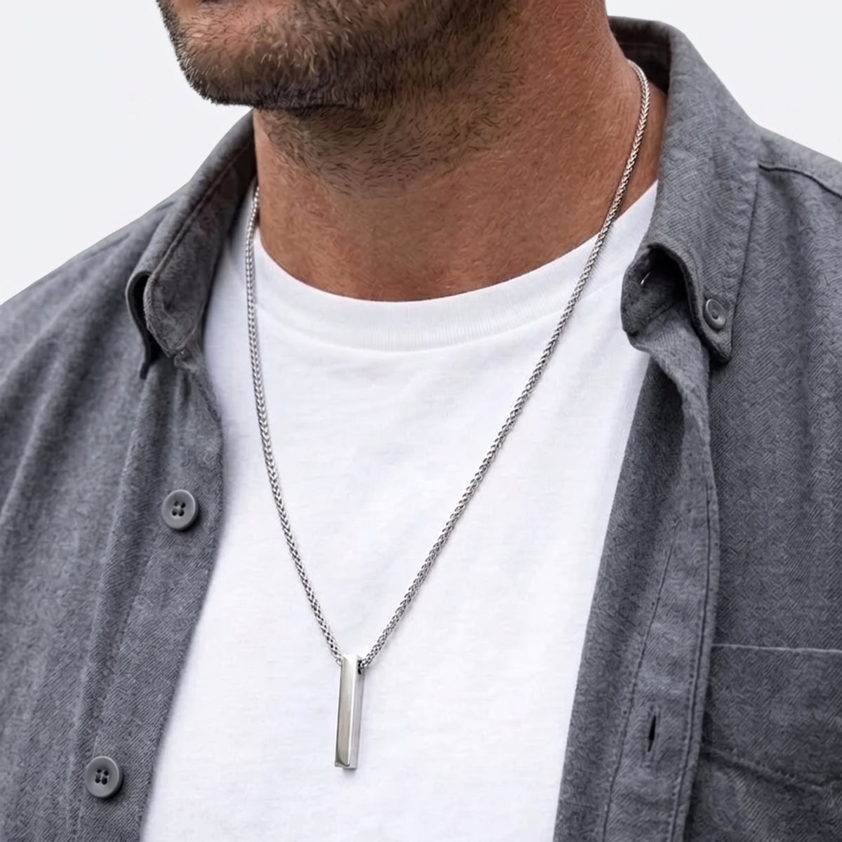 6mm x 30mm Stainless Steel Bar Pendant Necklace