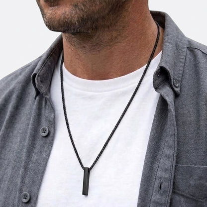 6mm x 30mm Stainless Steel Bar Pendant Necklace Black Edition