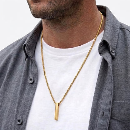 6mm x 30mm Stainless Steel Bar Pendant Necklace Gold Edition