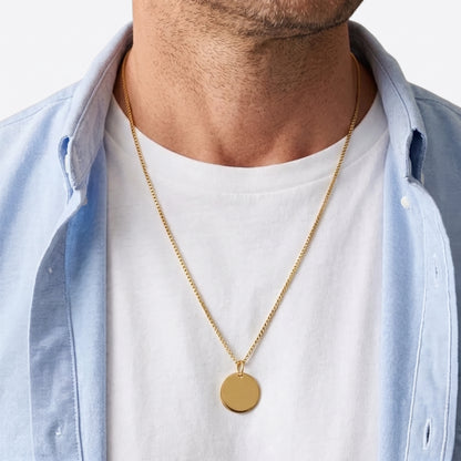 20mm Stainless Steel Medallion Pendant Necklace Gold Edition