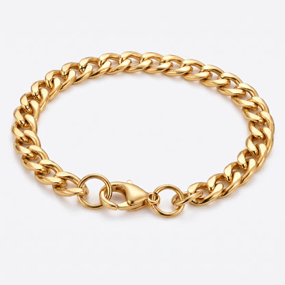 7mm Curb Chain Bracelet - Stainless Steel - Gold
