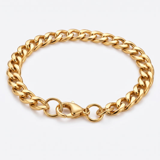 7mm Curb Chain Bracelet - Stainless Steel - Gold