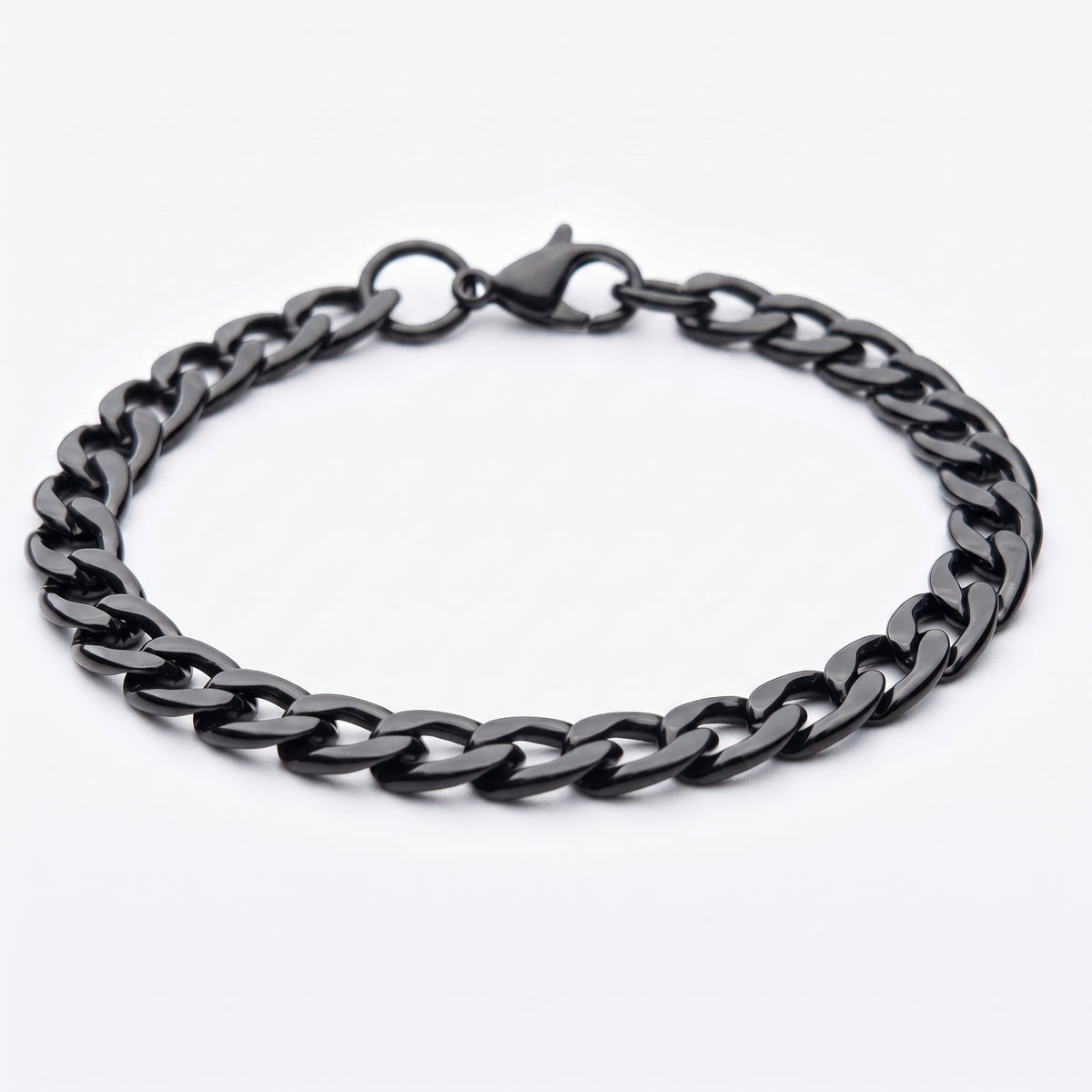 7mm Curb Chain Bracelet - Stainless Steel - Black