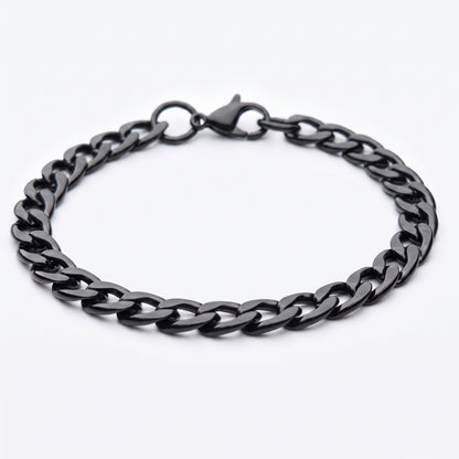 7mm Curb Chain Bracelet - Stainless Steel - Black