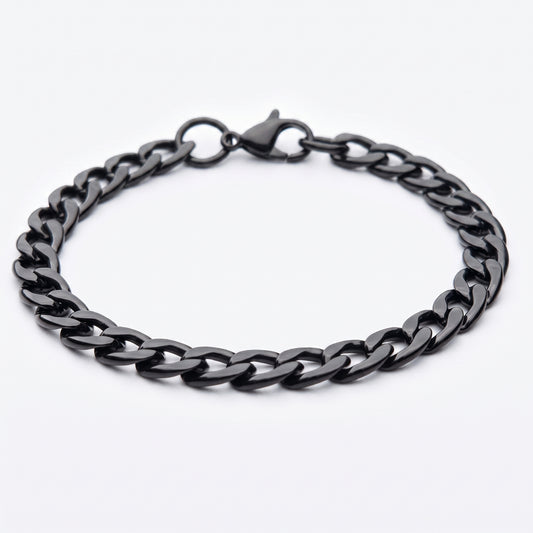7mm Curb Chain Bracelet - Stainless Steel - Black