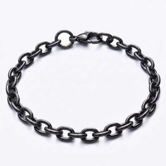 6mm Cable Chain Bracelet - Stainless Steel - Black