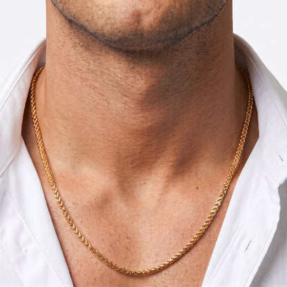 3mm Spiga Wheat Chain - Stainless Steel - Gold