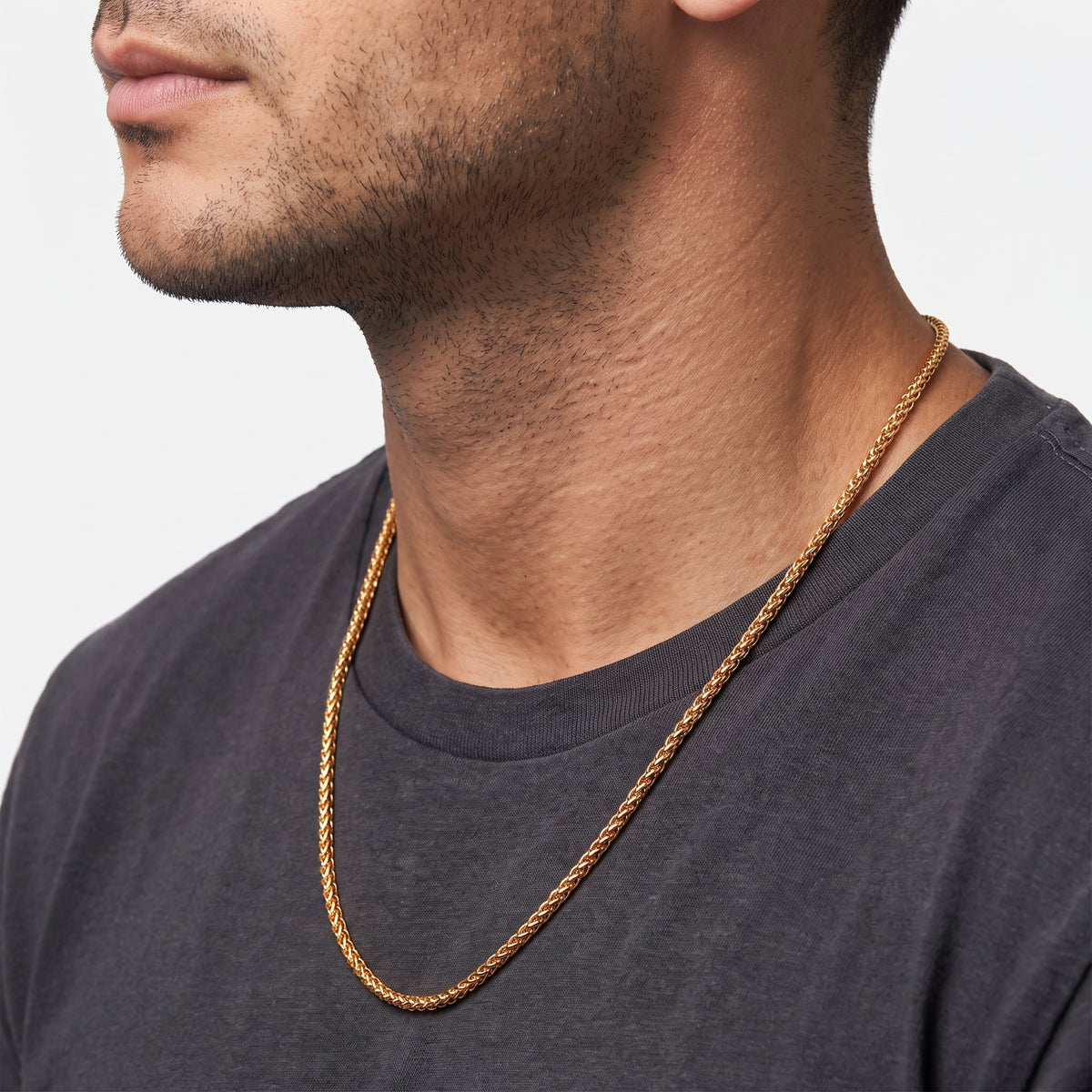 3mm Spiga Wheat Chain - Stainless Steel - Gold