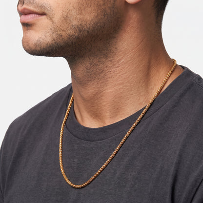 3mm Spiga Wheat Chain - Stainless Steel - Gold