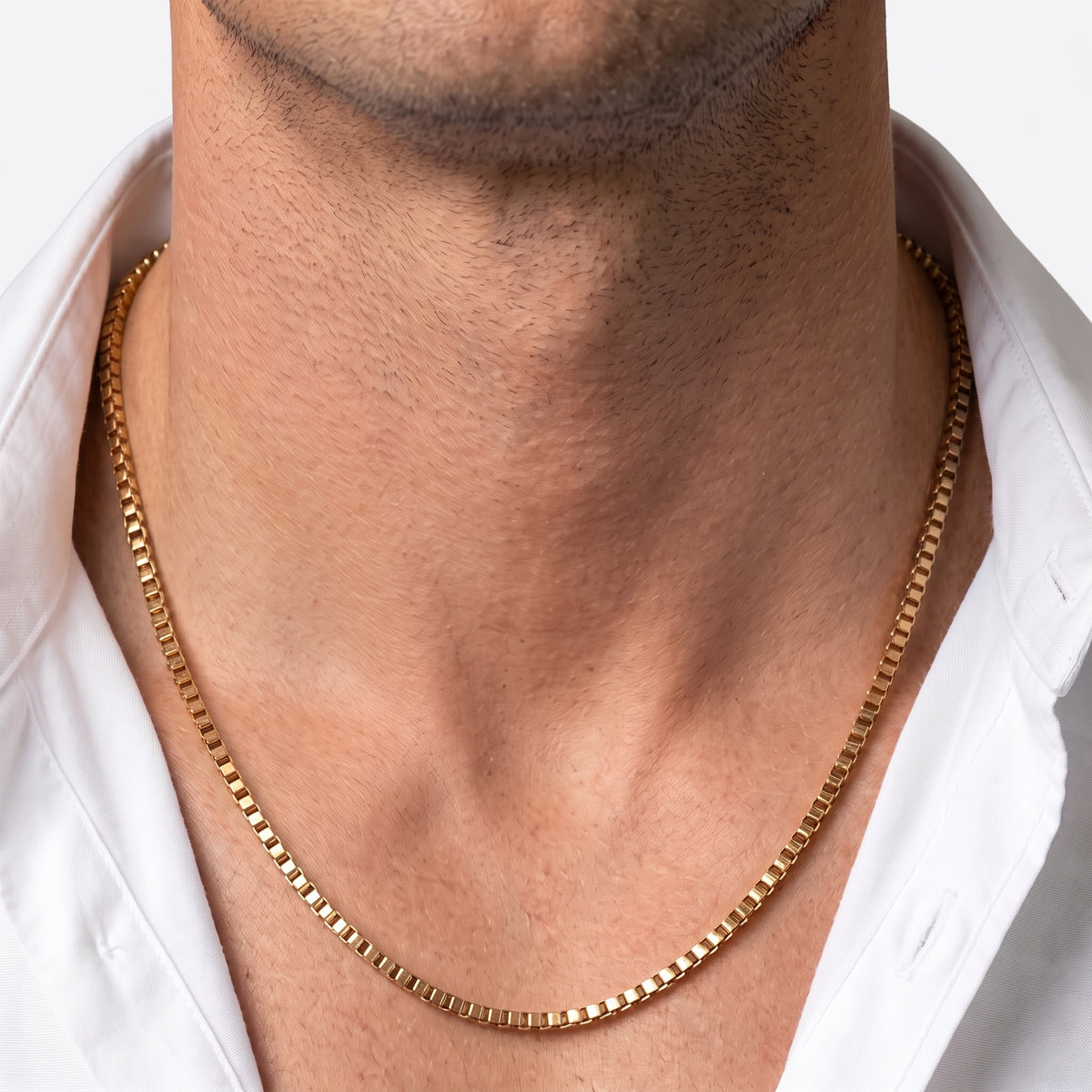 3mm Venetian Box Chain - Stainless Steel - Gold