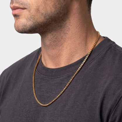 3mm Venetian Box Chain - Stainless Steel - Gold