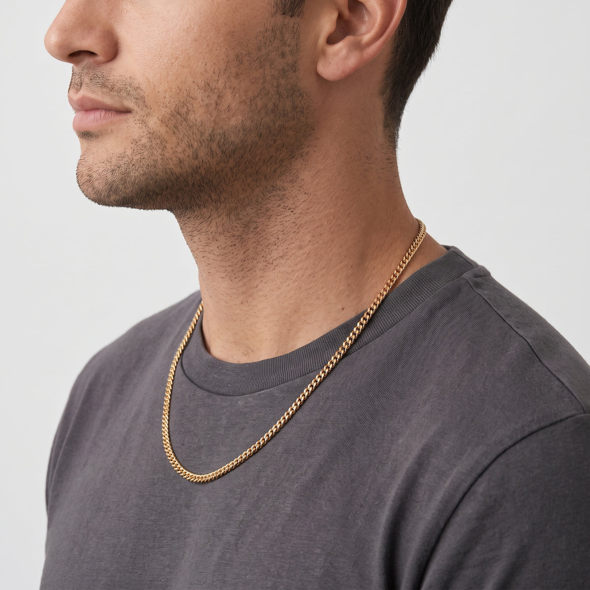 3.5mm Diamond Cut Curb Chain - Stainless Steel - Gold