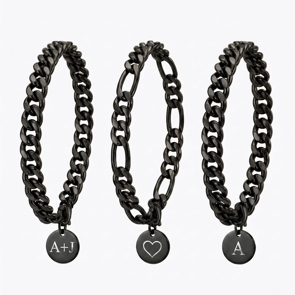 8mm Custom Tag & Aluminum Case - Stainless Steel - Black