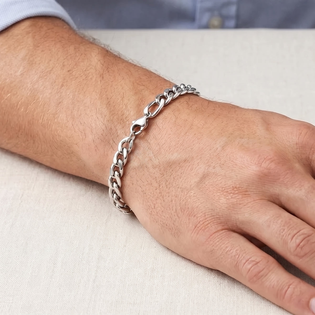 7mm Figaro Chain Bracelet - Stainless Steel