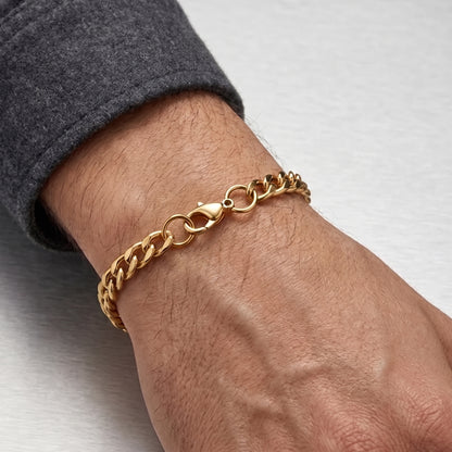 7mm Curb Chain Bracelet - Stainless Steel - Gold