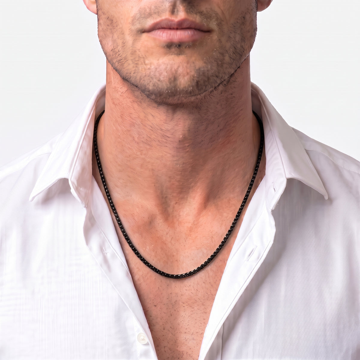 2mm Rounded Box Chain - Stainless Steel - Black