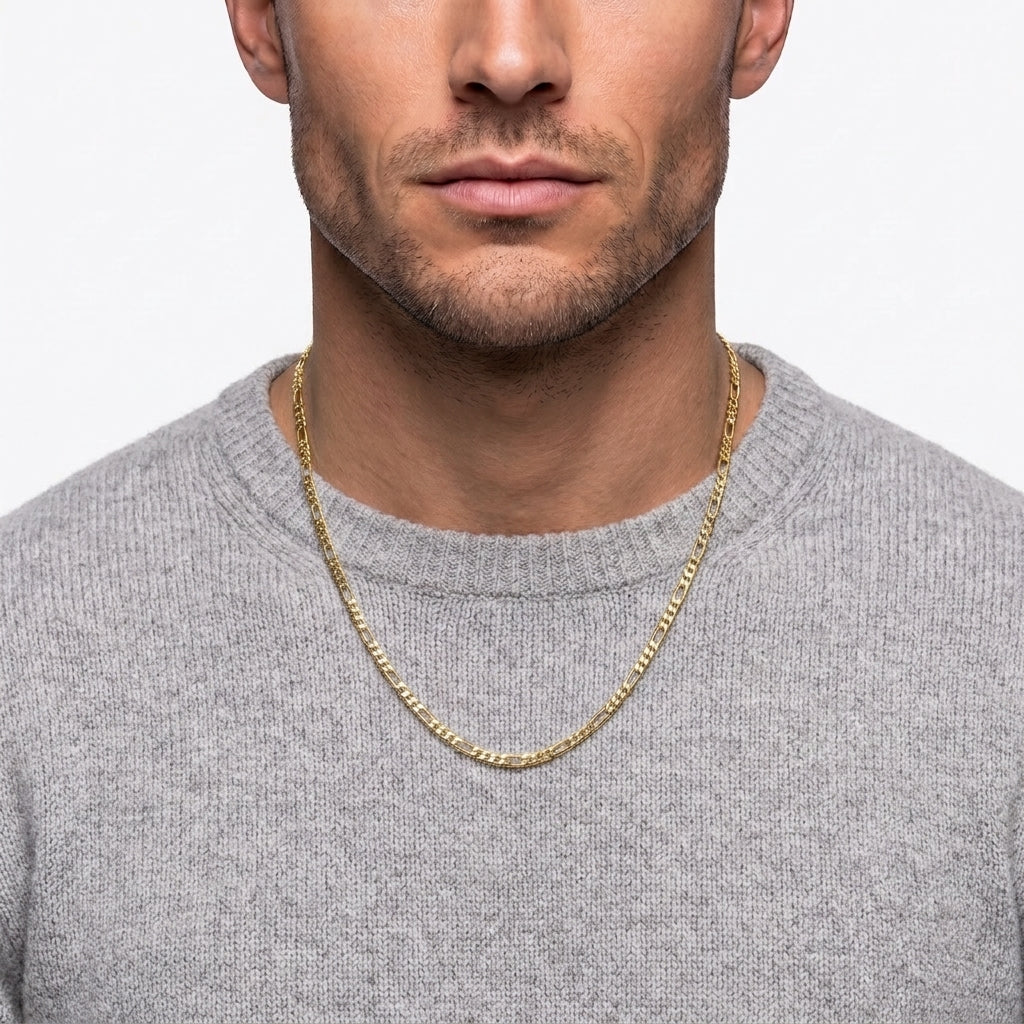 3mm Figaro Chain - Stainless Steel - Gold