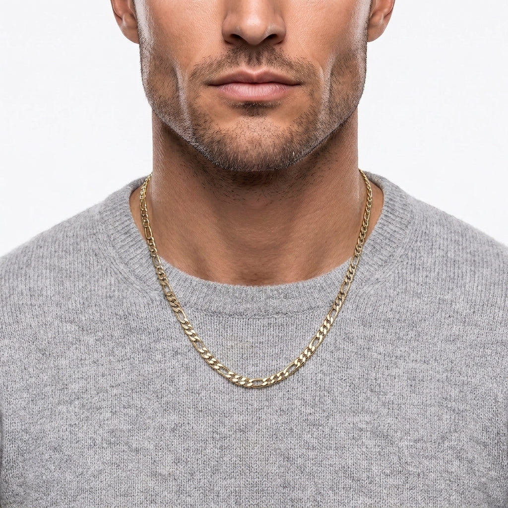 4.5mm Figaro Chain - Stainless Steel - Gold