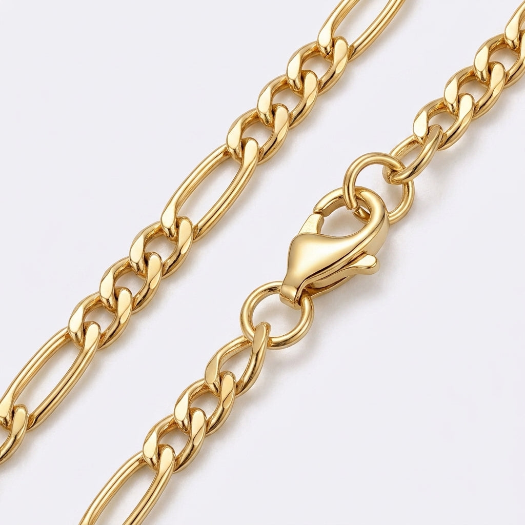 3mm Figaro Chain - Stainless Steel - Gold