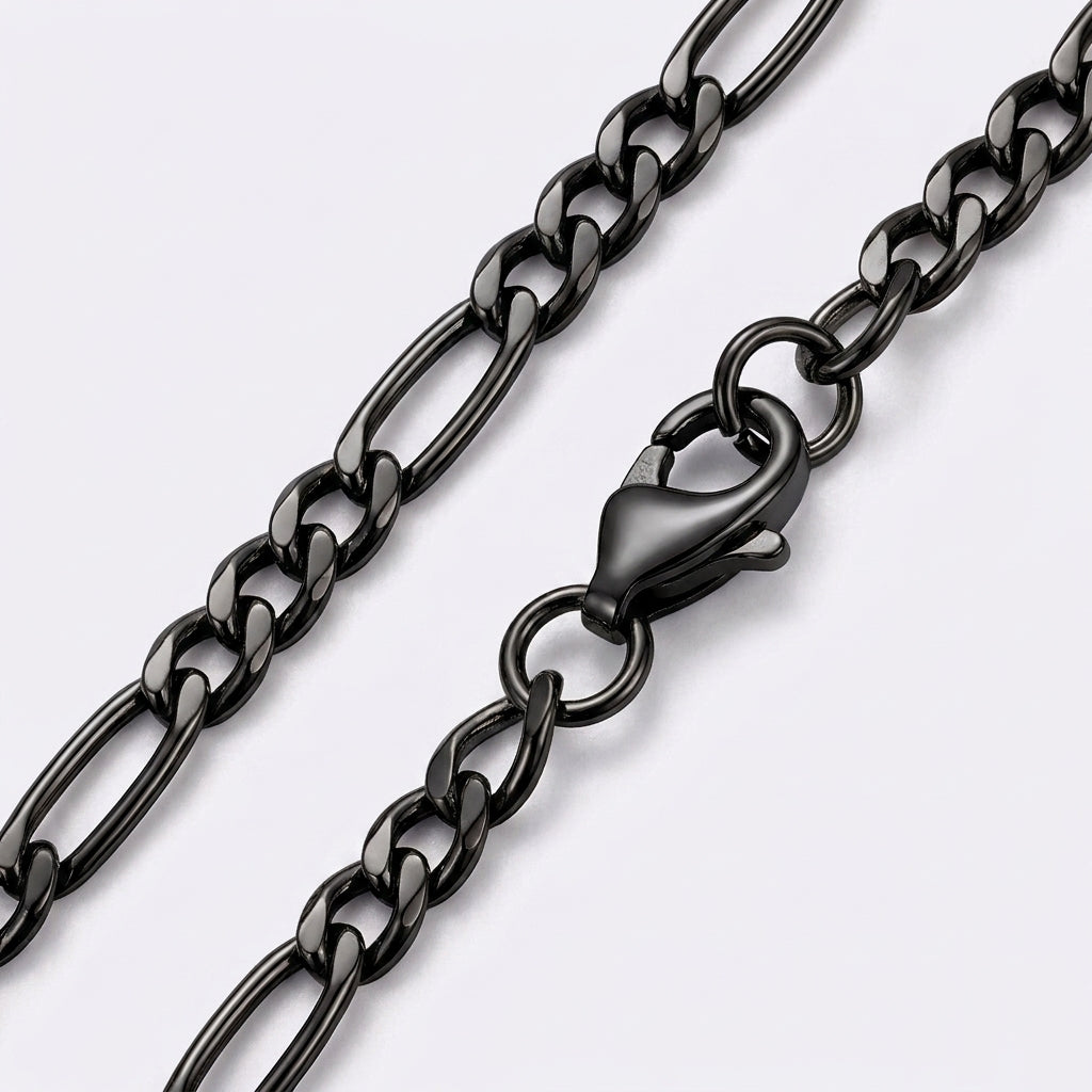 3mm Figaro Chain - Stainless Steel - Black