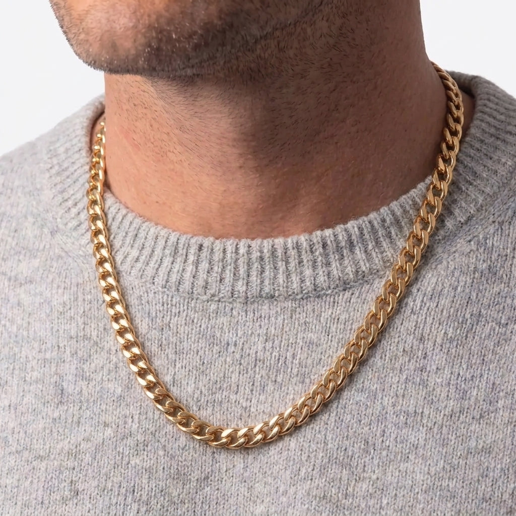 7mm Curb Chain - Stainless Steel - Gold