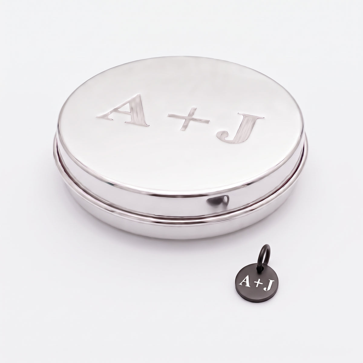 8mm Custom Tag & Aluminum Case - Stainless Steel - Black