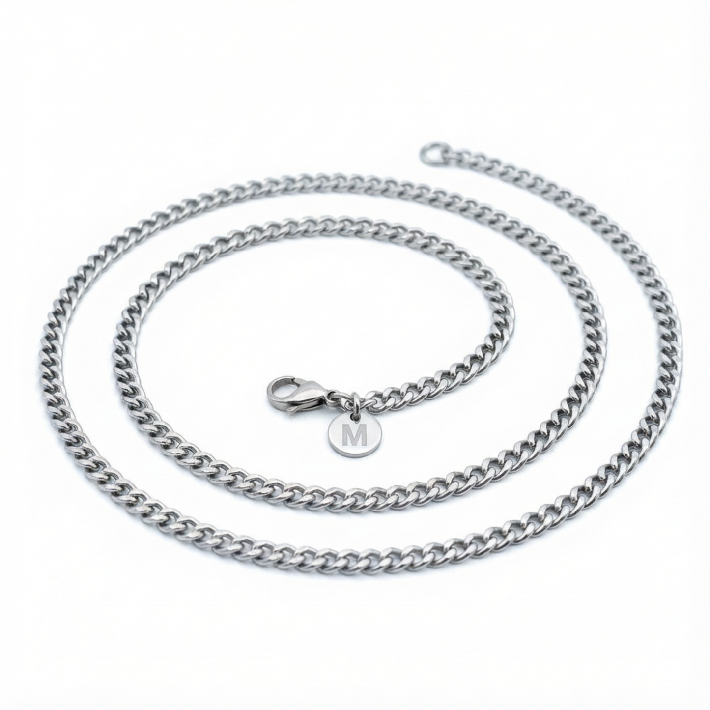 4mm Curb Style Chain, Stainless Steel, Personalized