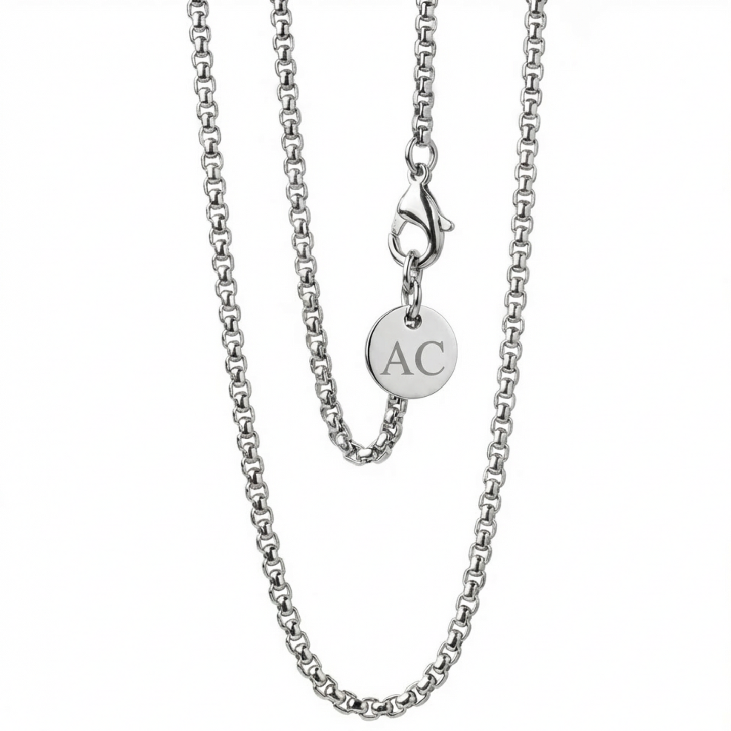 2mm Box Style Chain, Stainless Steel, Personalized