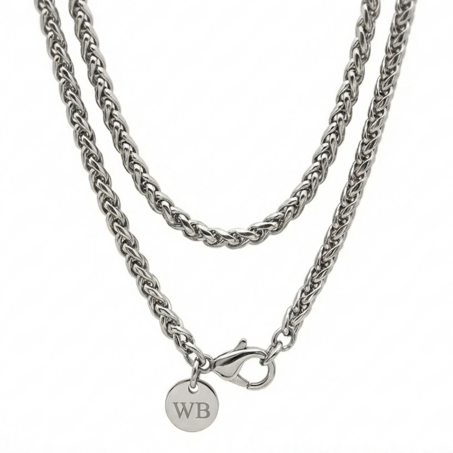 3mm Wheat Style Chain, Stainless Steel, Personalized