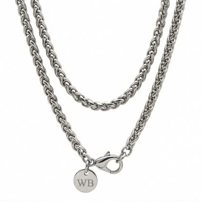 3mm Wheat Style Chain, Stainless Steel, Personalized