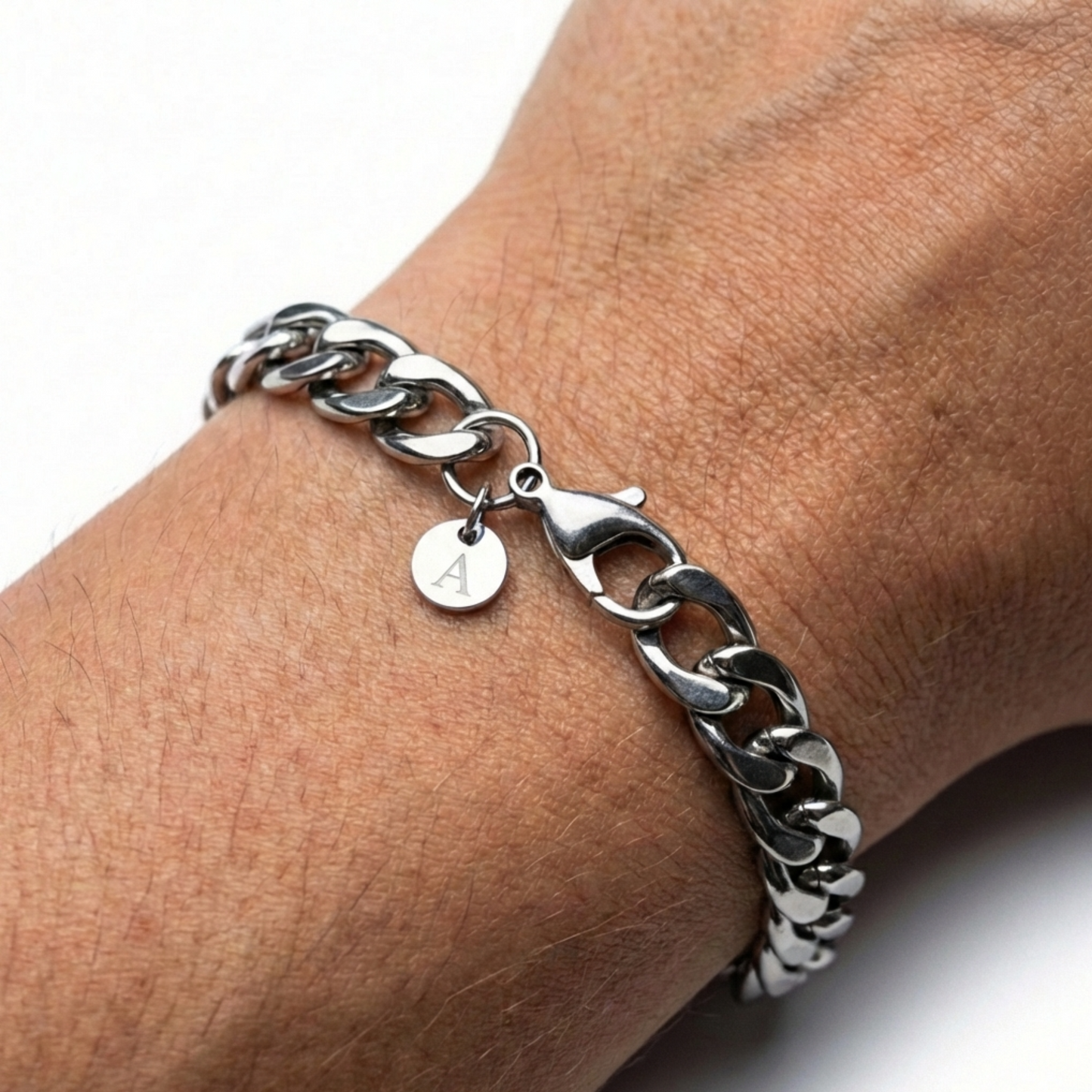 10mm Curb Style Bracelet, Stainless Steel, Personalized