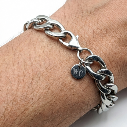 12mm Curb Style Bracelet, Stainless Steel, Personalized