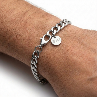 7mm Curb Style Bracelet, Stainless Steel, Personalized