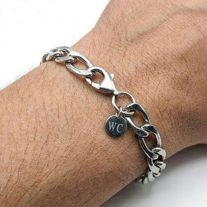 7mm Figaro Style Bracelet, Stainless Steel, Personalized