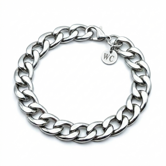 12mm Curb Style Bracelet, Stainless Steel, Personalized