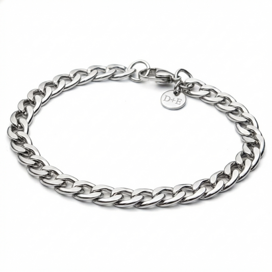 7mm Curb Style Bracelet, Stainless Steel, Personalized